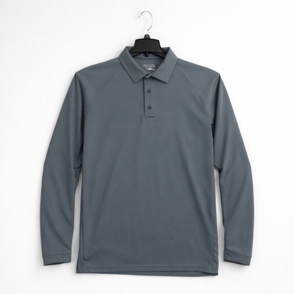 Vertex Grey Long Sleeve Performance Polo Shirt Large Polyester Coldblack
